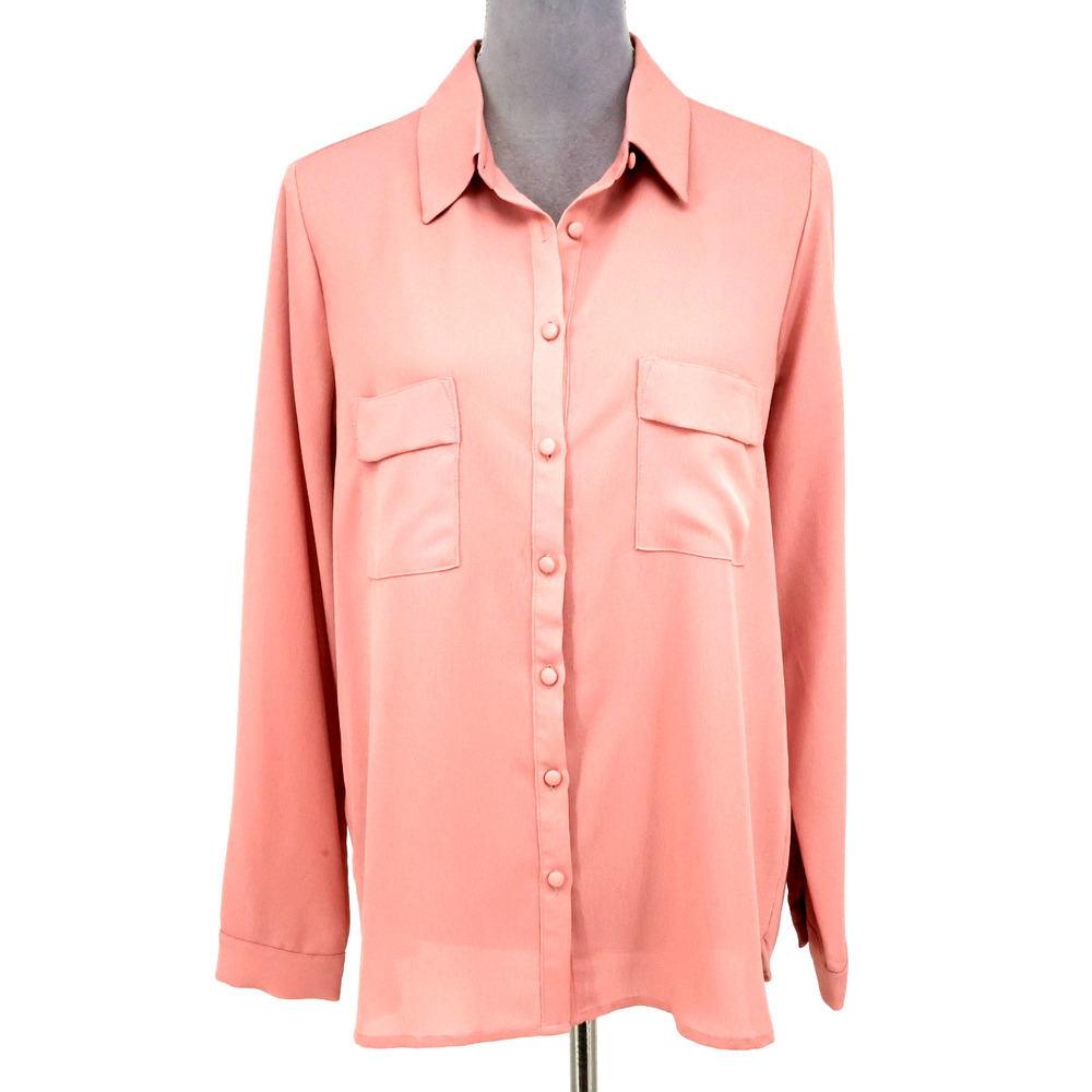 Pleione Top Womens Medium Mauve Pink Blouse Pockets Dusty Rose Coastal Career